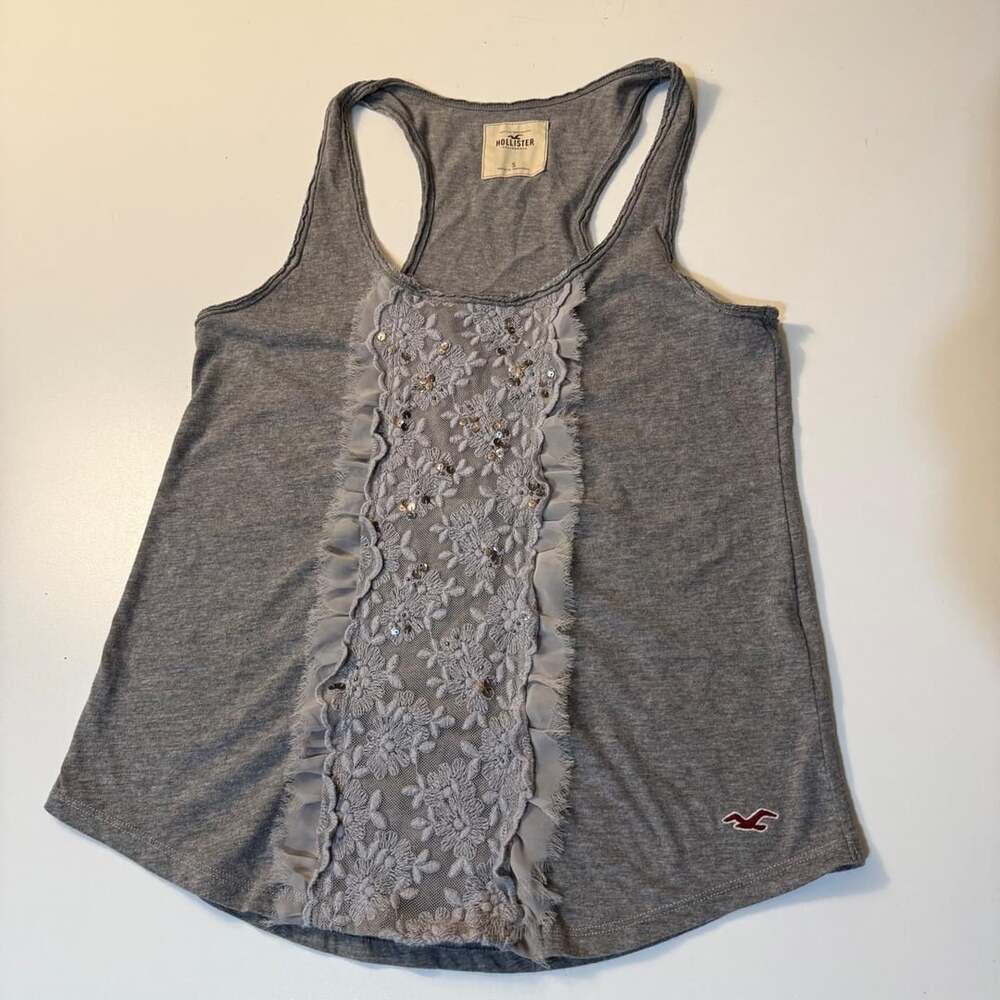 Hollister Lace Sequin Ruffle Racerback Tank Top